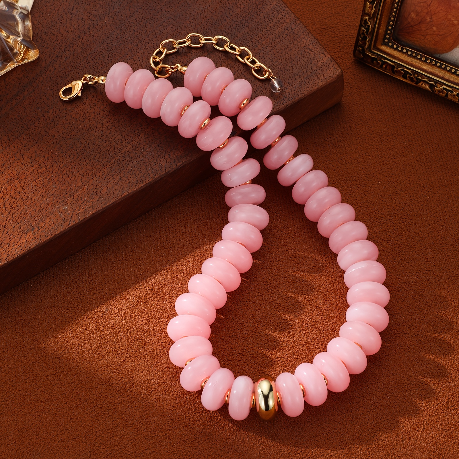2D Flat Multicolor Marbled Resin Disc Choker Necklace, Boho Style